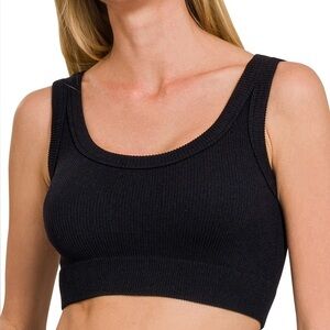 ” Daily Crop” Ribbed Stretch Bralette Tank | Black